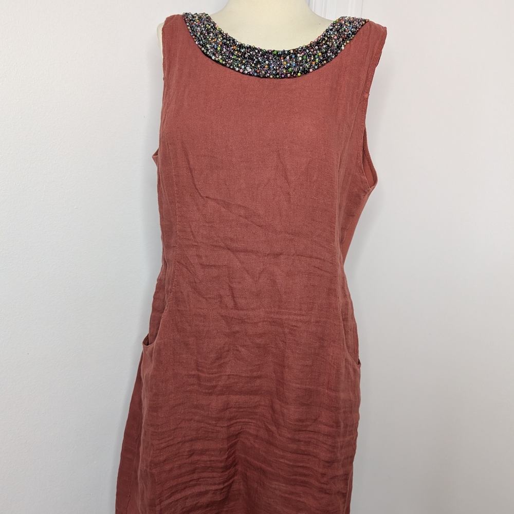 Chic Beaded Collar Midi Dress in Terracotta